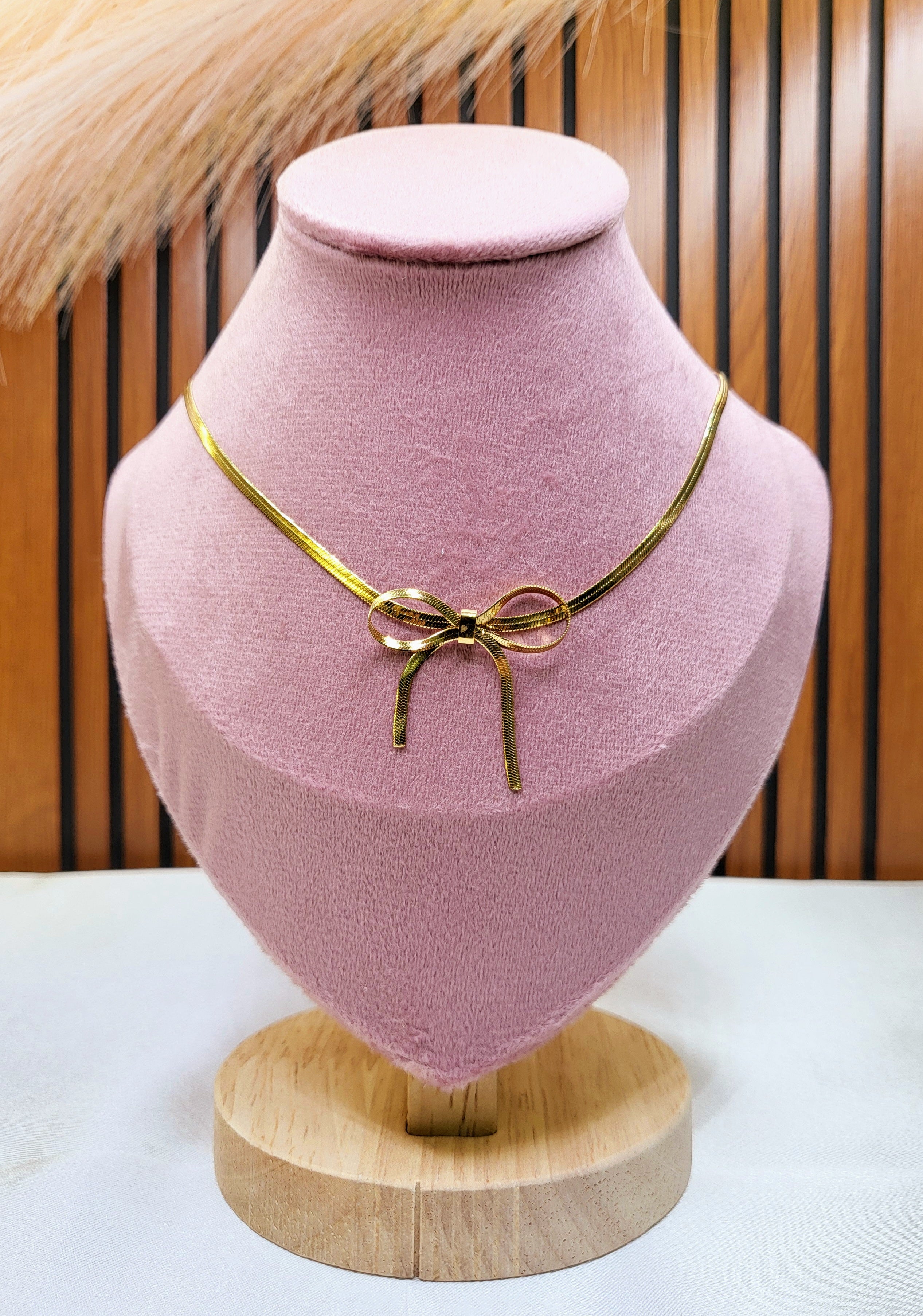 Celene Bow Necklace in 18KT Stainless Steel Gold Plating | Flat Chain with Signature Knot