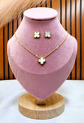 Norvyn Clover Pendant Set for Women | Gold-Plated Stainless Steel Necklace & Earrings Set | Elegant White Clover Jewellery