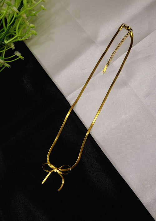 Celene Bow Necklace in 18KT Stainless Steel Gold Plating | Flat Chain with Signature Knot