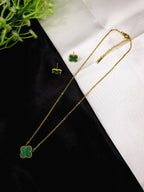 Orvyn Clover Pendant Set for Women | Green Clover Gold-Plated Stainless Steel Necklace & Earrings Set | Luxury Everyday Jewellery