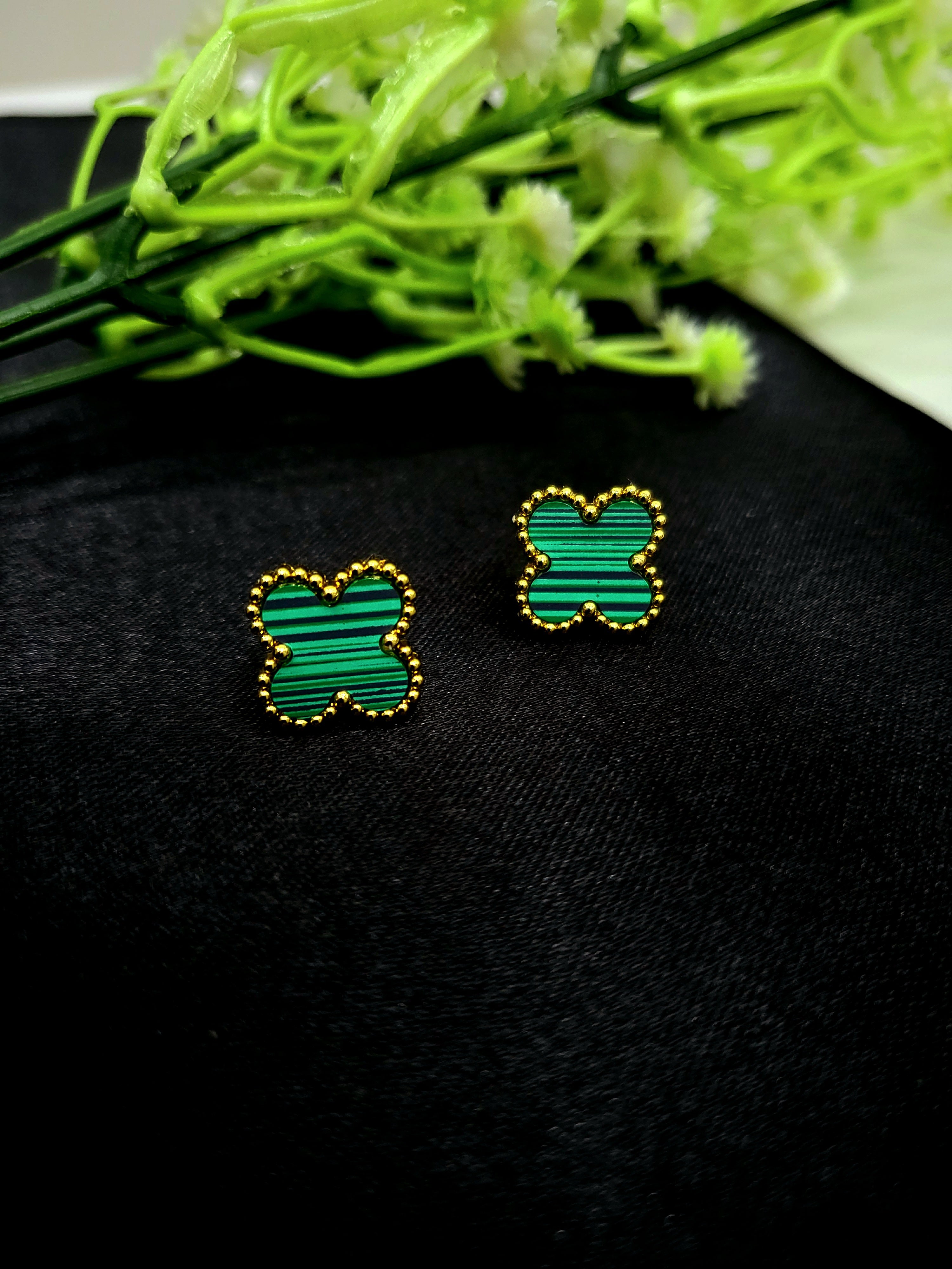 Orvyn Clover Pendant Set for Women | Green Clover Gold-Plated Stainless Steel Necklace & Earrings Set | Luxury Everyday Jewellery