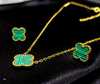 Orvyn Clover Pendant Set for Women | Green Clover Gold-Plated Stainless Steel Necklace & Earrings Set | Luxury Everyday Jewellery