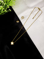 Norvyn Clover Pendant Set for Women | Gold-Plated Stainless Steel Necklace & Earrings Set | Elegant White Clover Jewellery