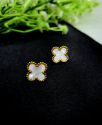 Norvyn Clover Pendant Set for Women | Gold-Plated Stainless Steel Necklace & Earrings Set | Elegant White Clover Jewellery