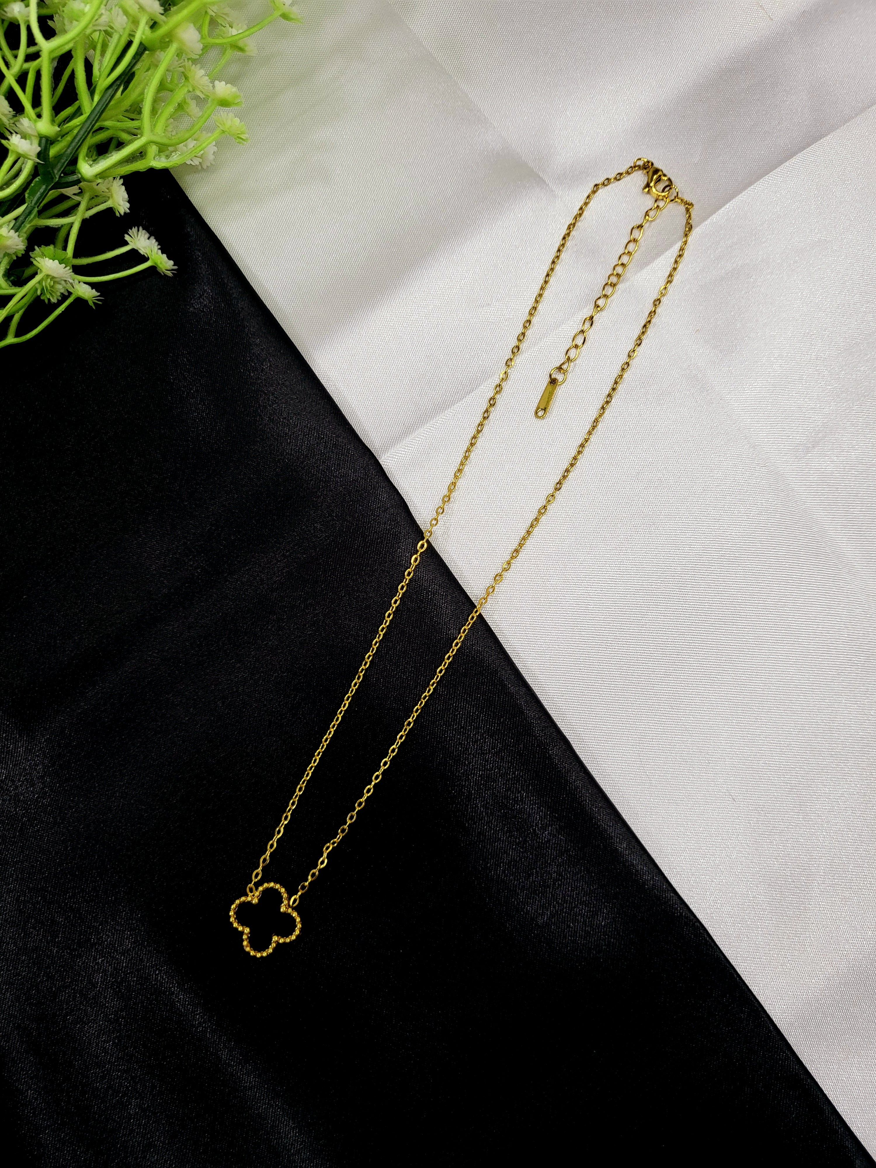 Lorvyn Clover Pendant Set for Women | Premium Stainless Steel Gold-Plated Necklace & Stud Earrings Set | Tarnish Resistant Jewellery