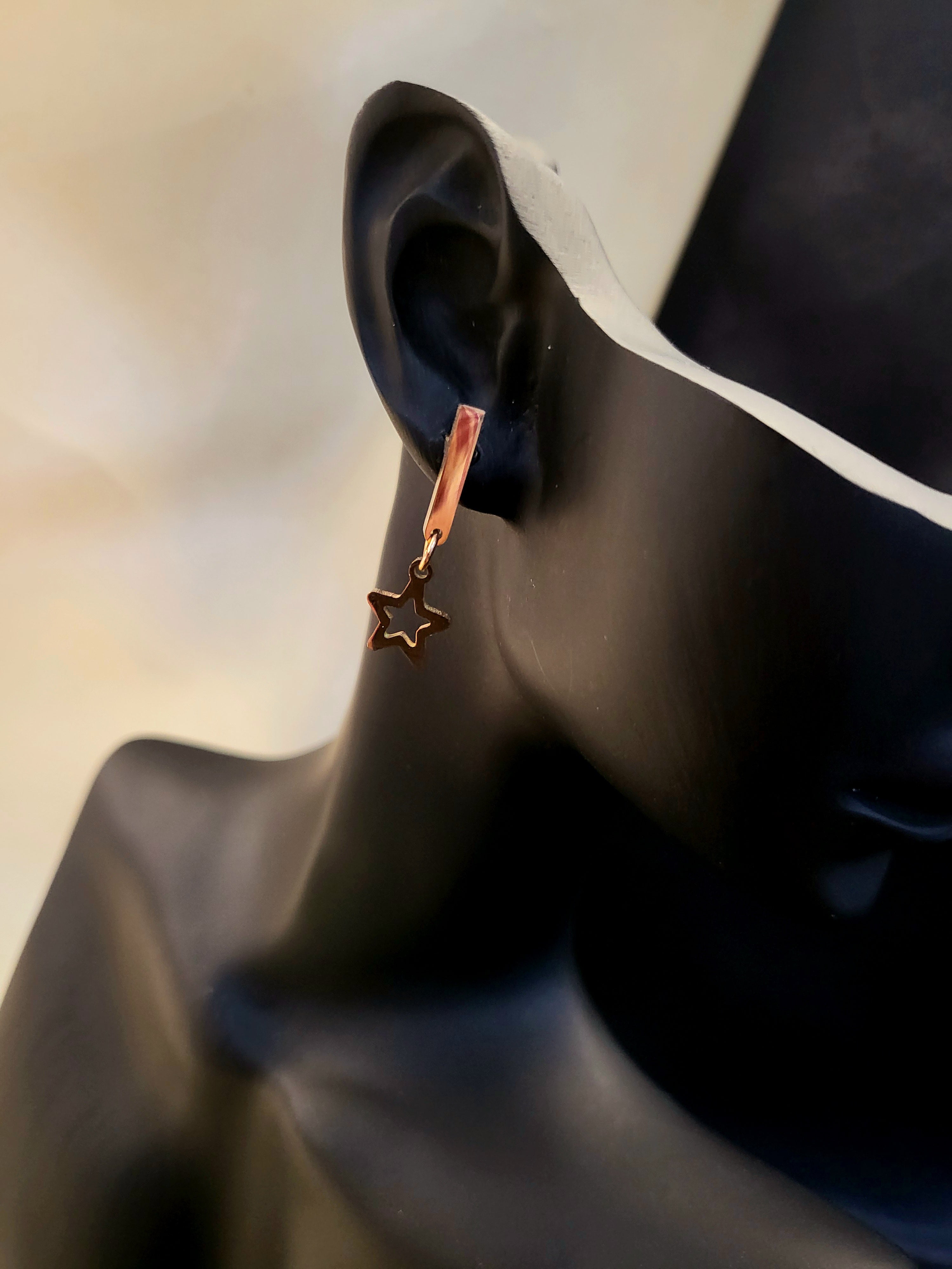 Stellar Rose Gold Star Charm Hoop Earrings