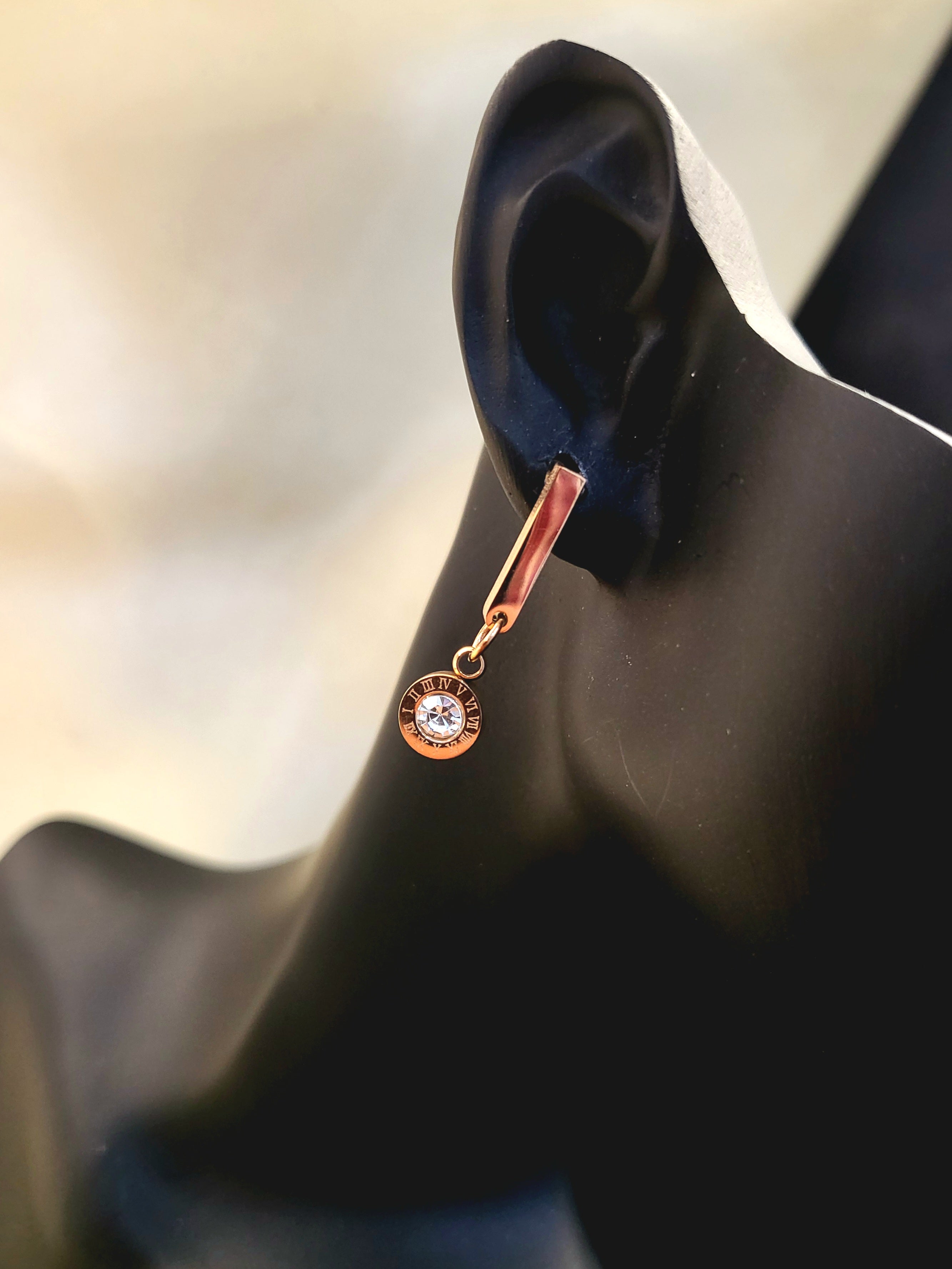 Stellar Rose Gold Roman Crystal Drop Earrings