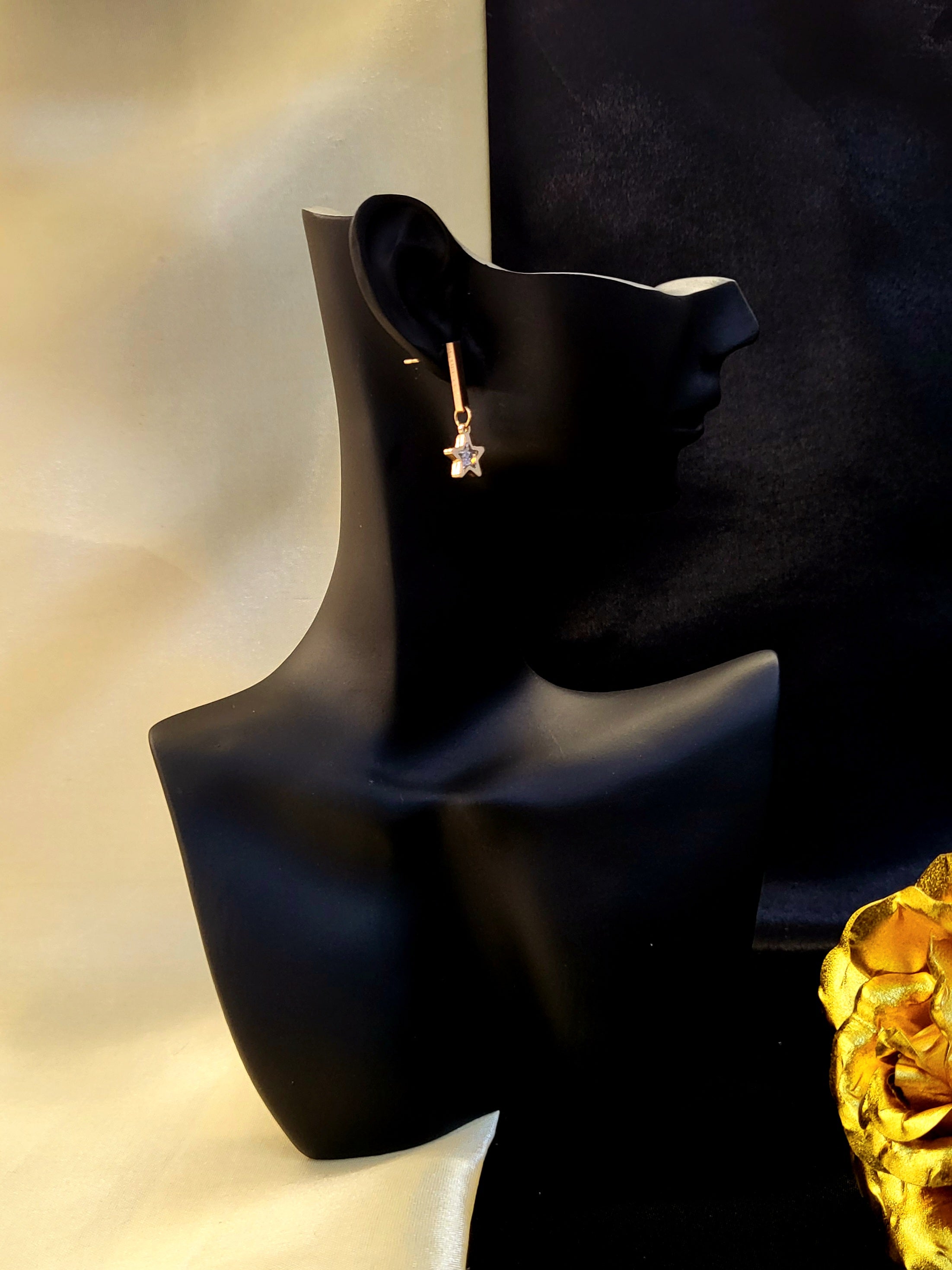Stellar Rose Gold Crystal Star Drop Earrings