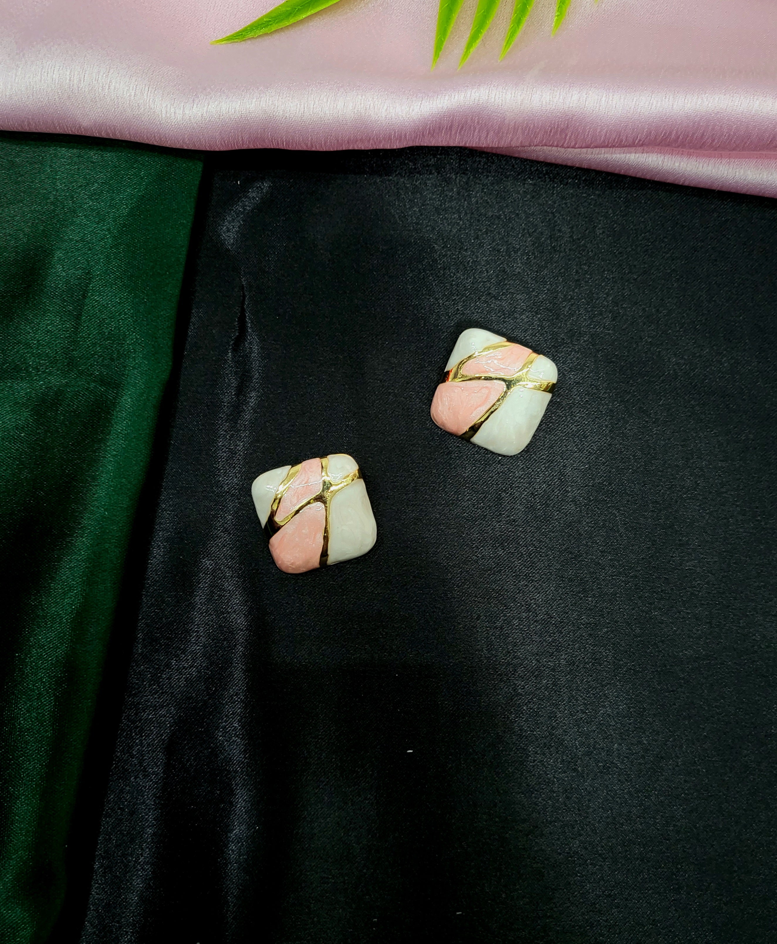 Verde Mosaic Pink Gold-Plated Statement Earrings
