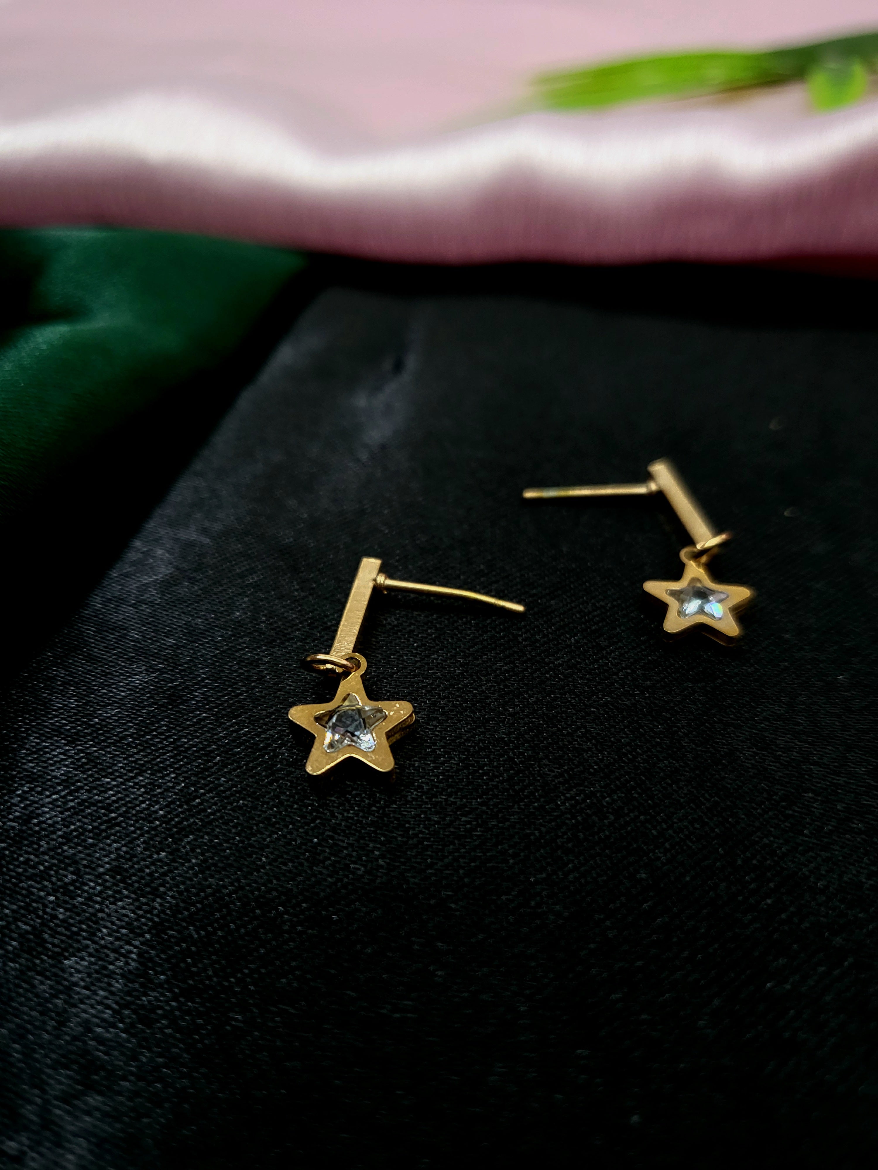 Stellar Rose Gold Crystal Star Drop Earrings