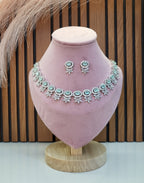 Seraphine Sea Green Necklace Set with Earrings | Diamond Finish Bridal Jewellery