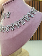 Seraphine Pink Necklace Set with Earrings | Diamond Finish Bridal Jewellery