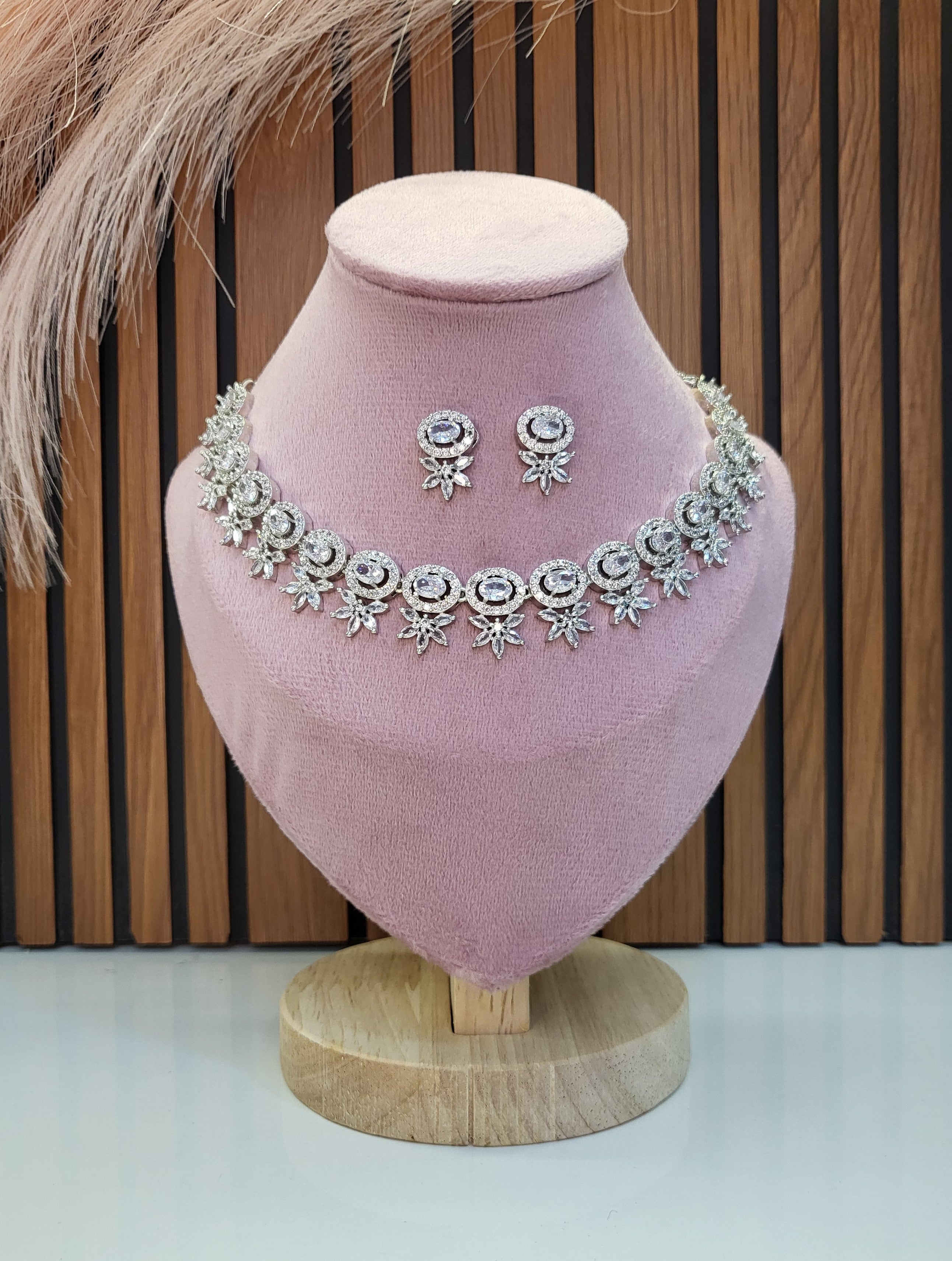 Seraphine White Necklace Set with Earrings | Diamond Finish Bridal Jewellery