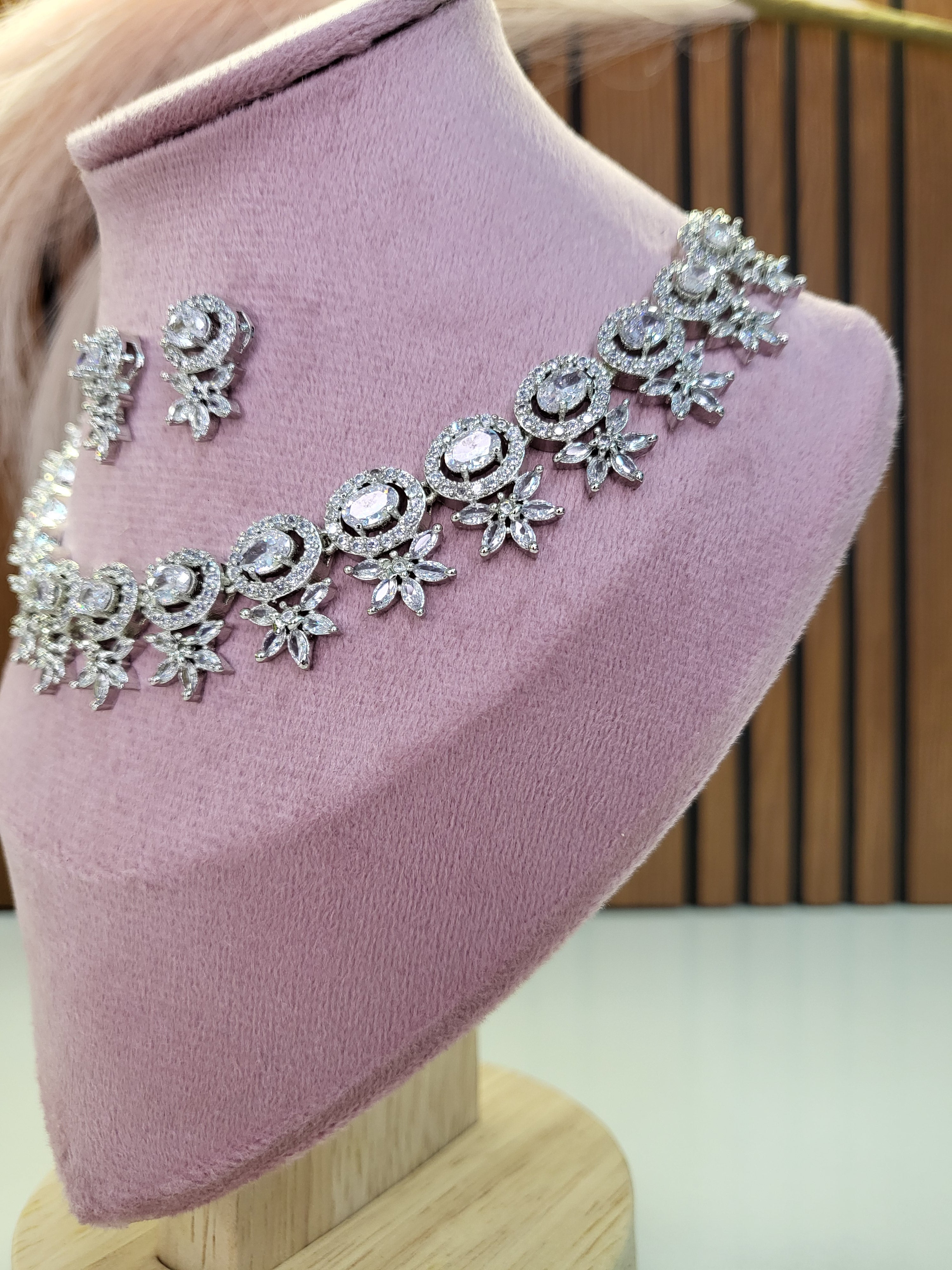 Seraphine White Necklace Set with Earrings | Diamond Finish Bridal Jewellery