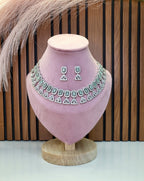 Elowen Sea Green Luxury Necklace Set with Earrings | Diamond Finish Bridal Jewellery