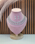 Elowen Pink Luxury Necklace Set with Earrings | Diamond Finish Bridal Jewellery