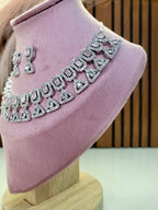 Elowen Pink Luxury Necklace Set with Earrings | Diamond Finish Bridal Jewellery