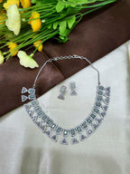 Elowen Sea Green Luxury Necklace Set with Earrings | Diamond Finish Bridal Jewellery