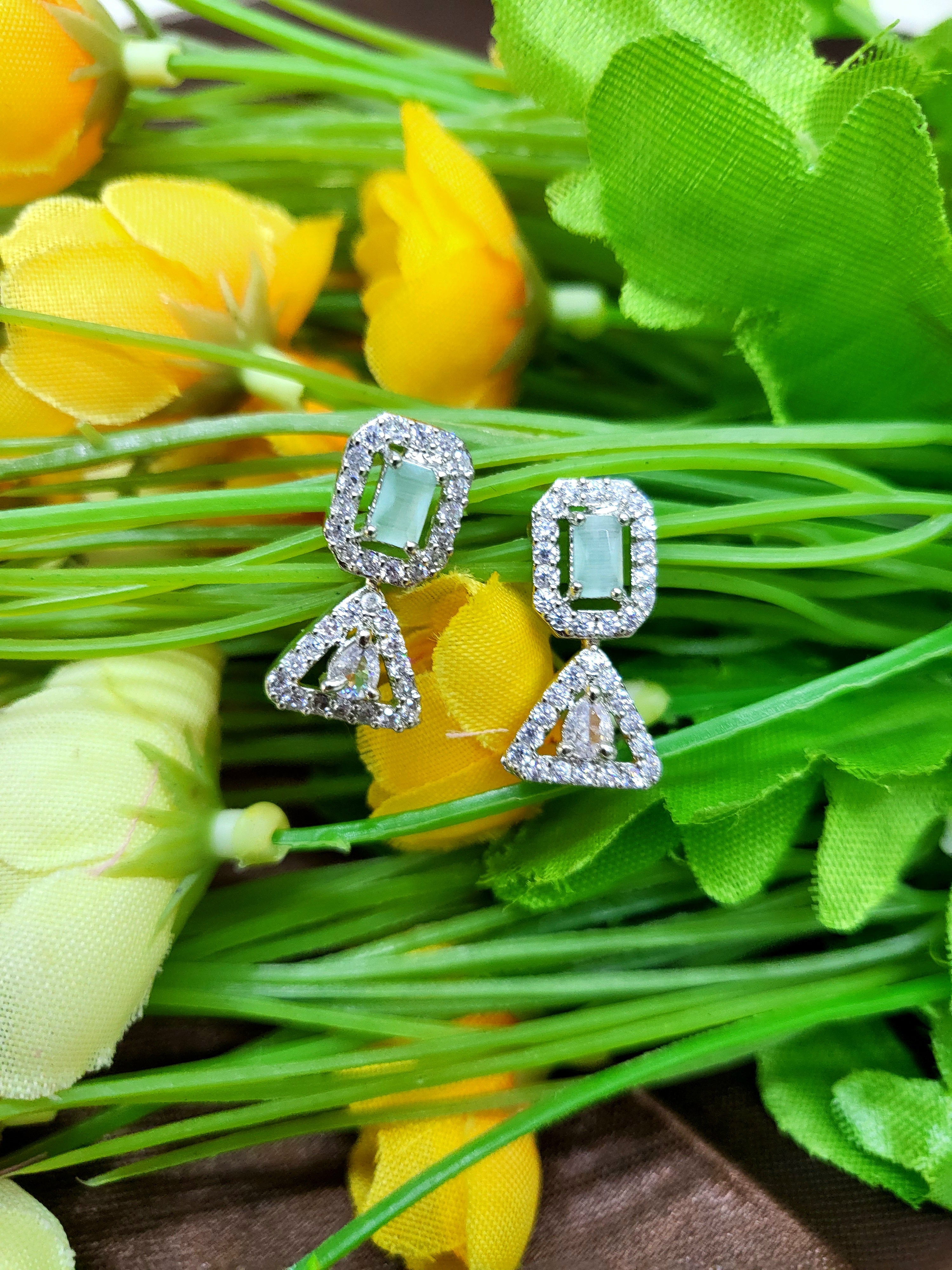 Elowen Sea Green Luxury Necklace Set with Earrings | Diamond Finish Bridal Jewellery