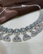 Elowen Sea Green Luxury Necklace Set with Earrings | Diamond Finish Bridal Jewellery