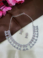 Elowen Pink Luxury Necklace Set with Earrings | Diamond Finish Bridal Jewellery