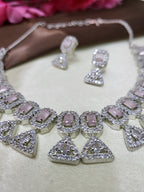 Elowen Pink Luxury Necklace Set with Earrings | Diamond Finish Bridal Jewellery