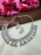 Elowen Pink Luxury Necklace Set with Earrings | Diamond Finish Bridal Jewellery