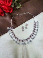 Elowen Ruby Red Luxury Necklace Set with Earrings | Diamond Finish Bridal Jewellery