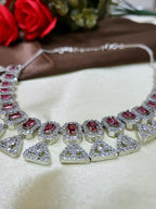 Elowen Ruby Red Luxury Necklace Set with Earrings | Diamond Finish Bridal Jewellery