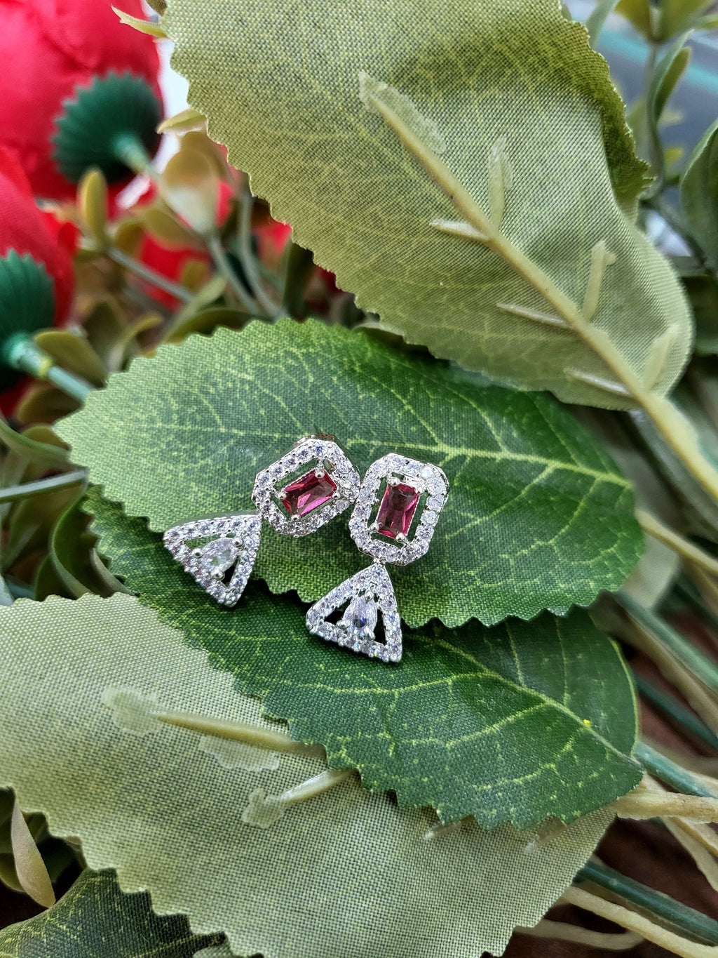 Elowen Ruby Red Luxury Necklace Set with Earrings | Diamond Finish Bridal Jewellery