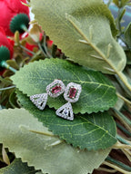 Elowen Ruby Red Luxury Necklace Set with Earrings | Diamond Finish Bridal Jewellery