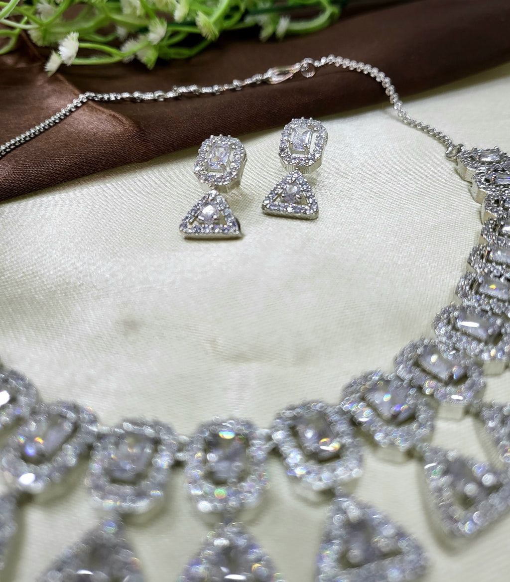 Elowen White Luxury Necklace Set with Earrings | Diamond Finish Bridal Jewellery