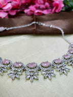 Seraphine Pink Necklace Set with Earrings | Diamond Finish Bridal Jewellery