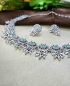 Seraphine Sea Green Necklace Set with Earrings | Diamond Finish Bridal Jewellery