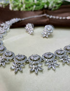 Seraphine White Necklace Set with Earrings | Diamond Finish Bridal Jewellery