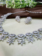 Seraphine White Necklace Set with Earrings | Diamond Finish Bridal Jewellery