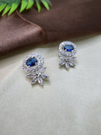 Seraphine Sapphire Blue Necklace Set with Earrings | Diamond Finish Bridal Jewellery