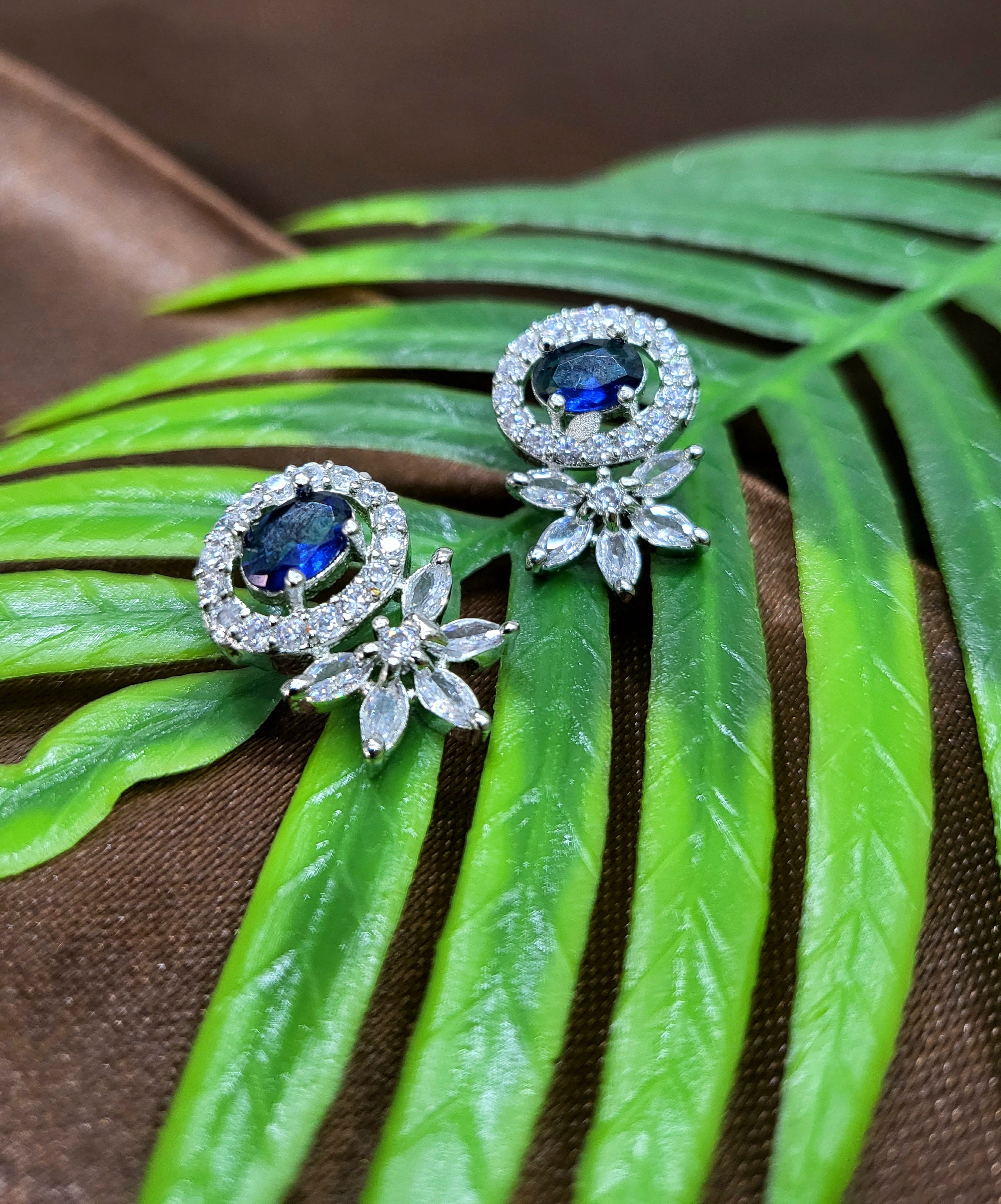Seraphine Sapphire Blue Necklace Set with Earrings | Diamond Finish Bridal Jewellery