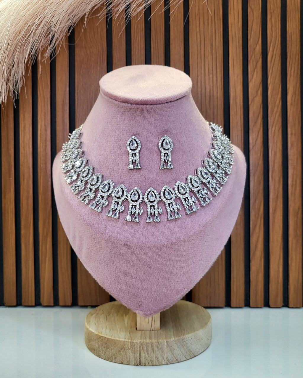 Royal White Diamond Finish Statement Necklace Set with Earrings | Bridal & Wedding Jewellery