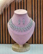 Royal White Diamond Finish Statement Necklace Set with Earrings | Bridal & Wedding Jewellery