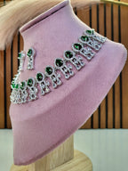 Royal Emerald Green Diamond Finish Statement Necklace Set with Earrings | Bridal & Wedding Jewellery