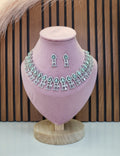 Royal Sea Green Diamond Finish Statement Necklace Set with Earrings | Bridal & Wedding Jewellery