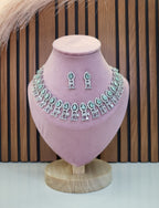 Royal Sea Green Diamond Finish Statement Necklace Set with Earrings | Bridal & Wedding Jewellery