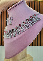 Royal Ruby Red Diamond Finish Statement Necklace Set with Earrings | Bridal & Wedding Jewellery