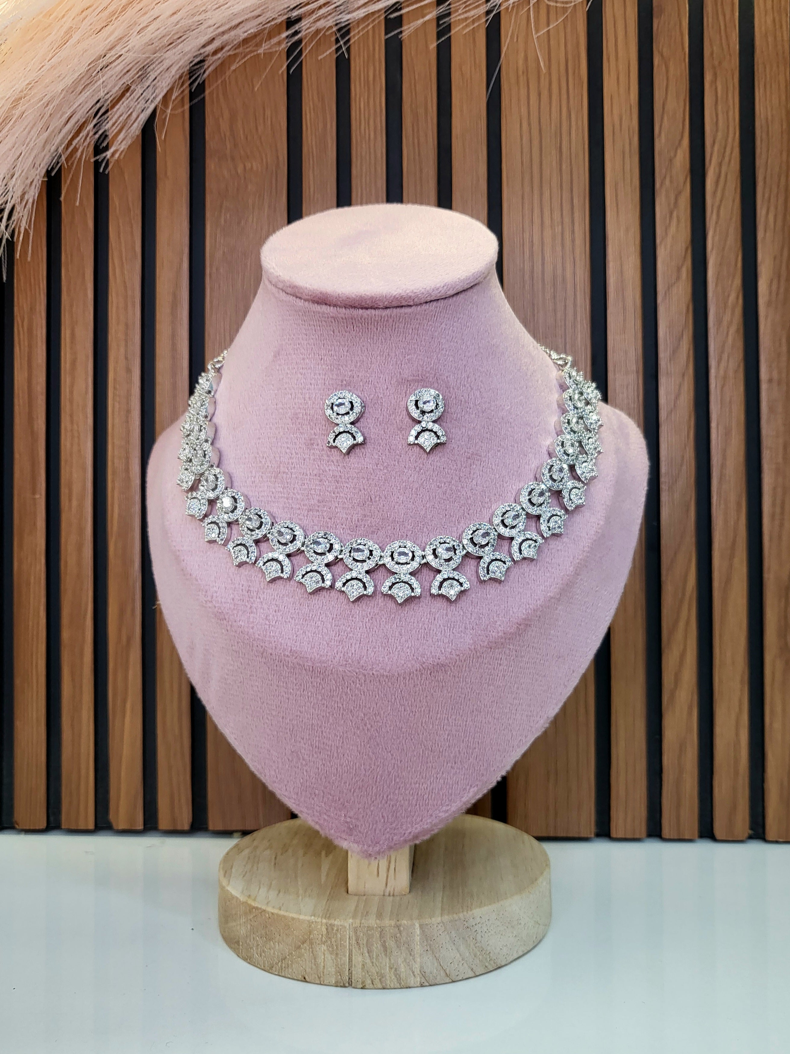 Avielle White Diamond Finish Minimal Necklace Set with Earrings
