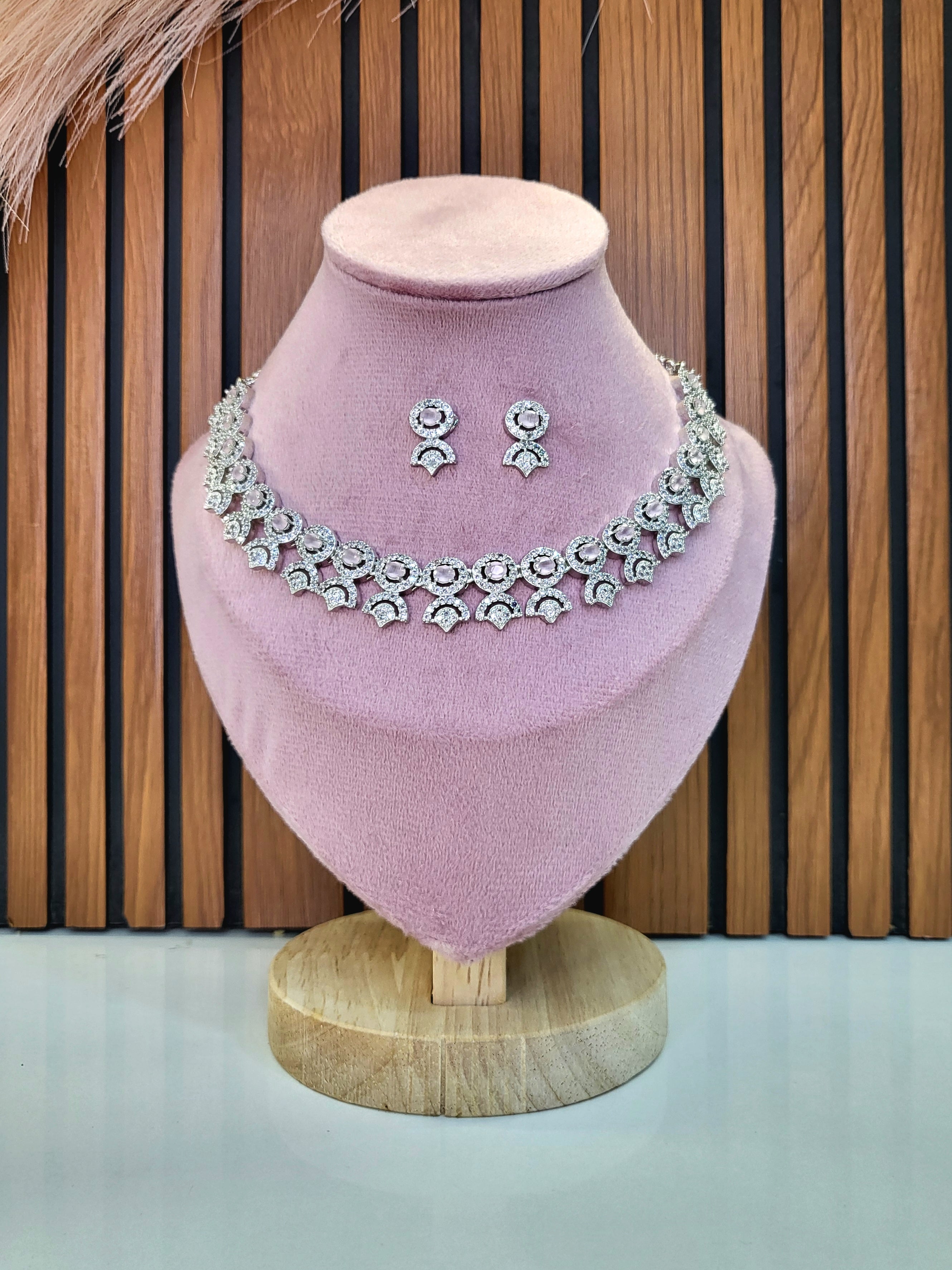 Avielle Pink Diamond Finish Minimal Necklace Set with Earrings