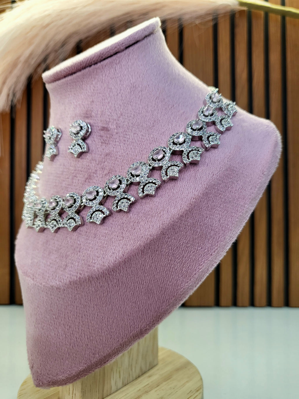 Avielle Pink Diamond Finish Minimal Necklace Set with Earrings