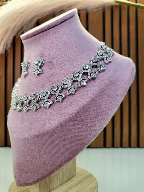 Avielle Pink Diamond Finish Minimal Necklace Set with Earrings