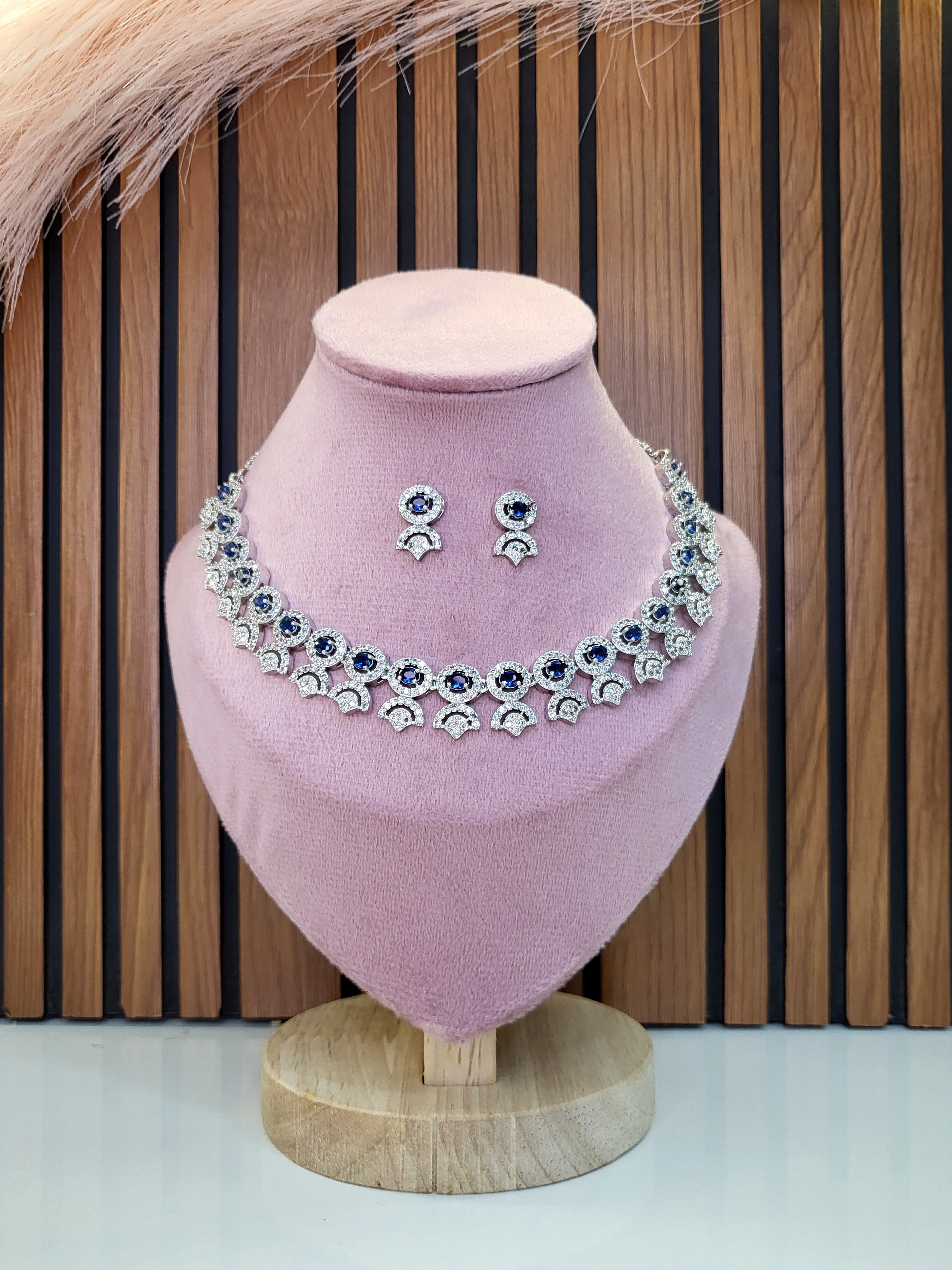 Avielle Sapphire Blue Diamond Finish Minimal Necklace Set with Earrings