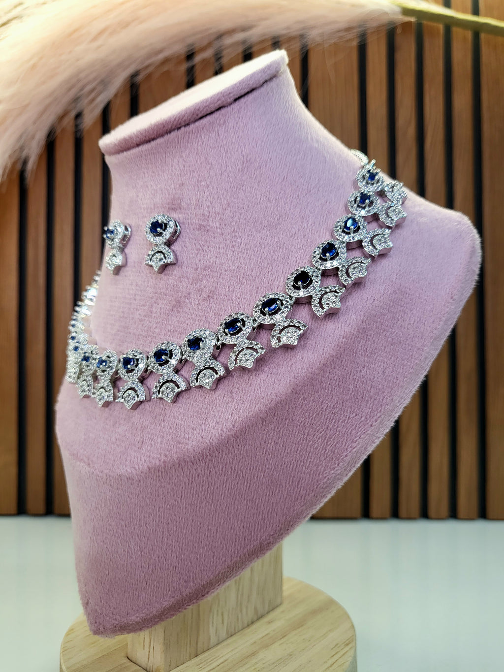 Avielle Sapphire Blue Diamond Finish Minimal Necklace Set with Earrings